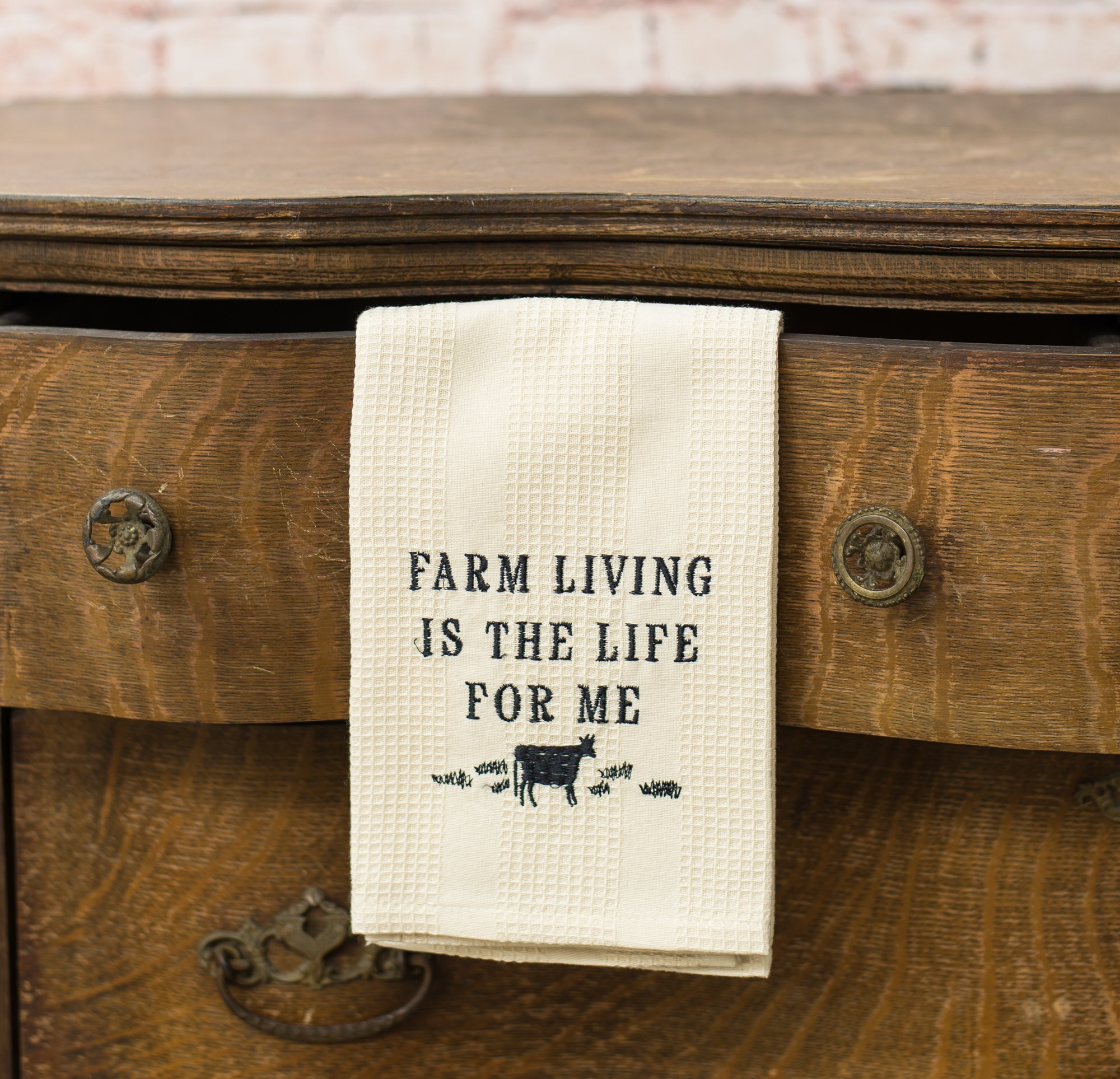 Farmhouse Kitchen Towel - 19 x 28 Inch All Cotton Embroidered Waffle Weave Dish Towel | Country House Collection | Perfect for Farmhouse Decor, Dish Drying & Rustic Kitchen Decor
