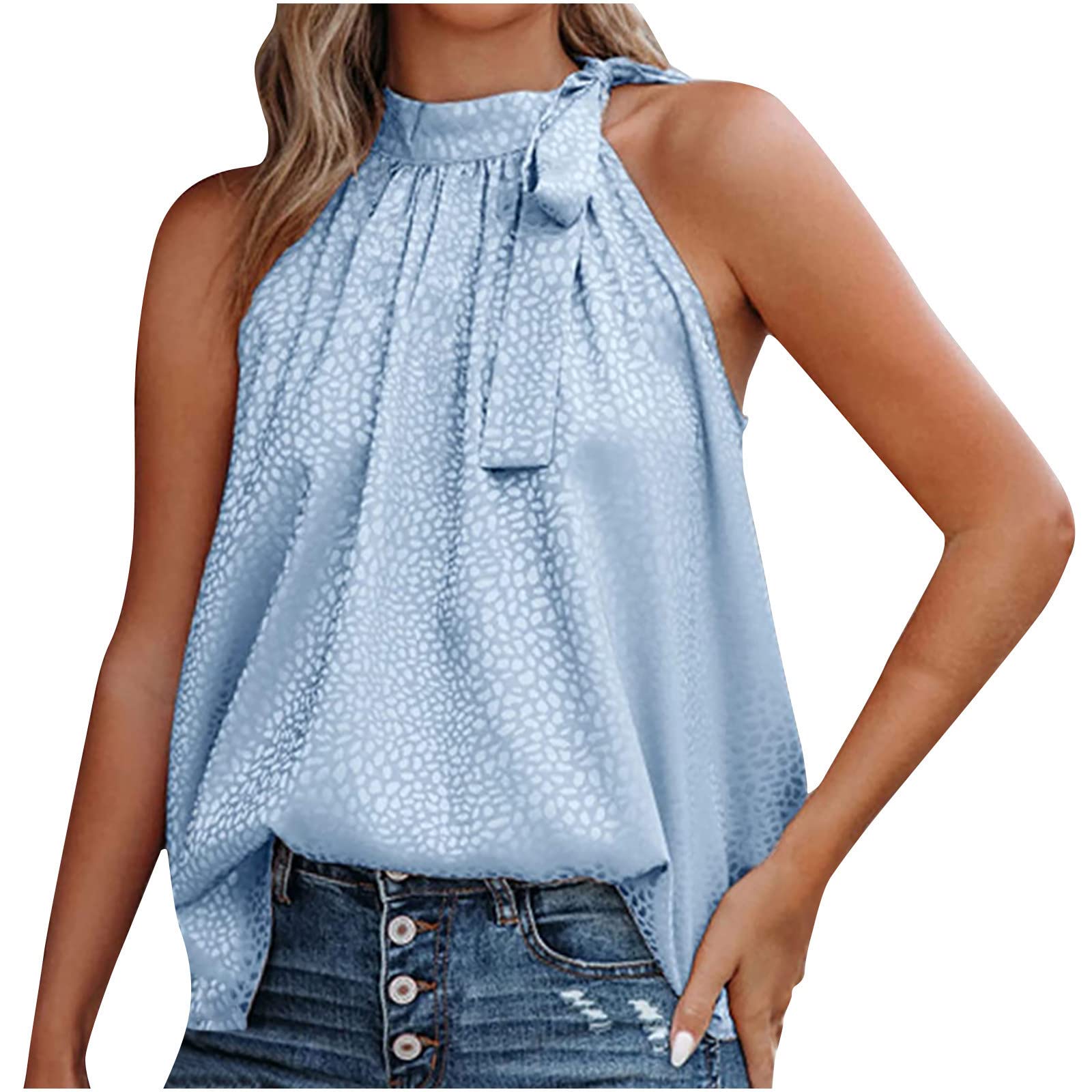 Women's Summer Halter Round Neck Sleeveless Leopard Print Casual T-Shirt | Vacation Tunic Top | Beachwear, Party Outfit & Everyday Fashion
