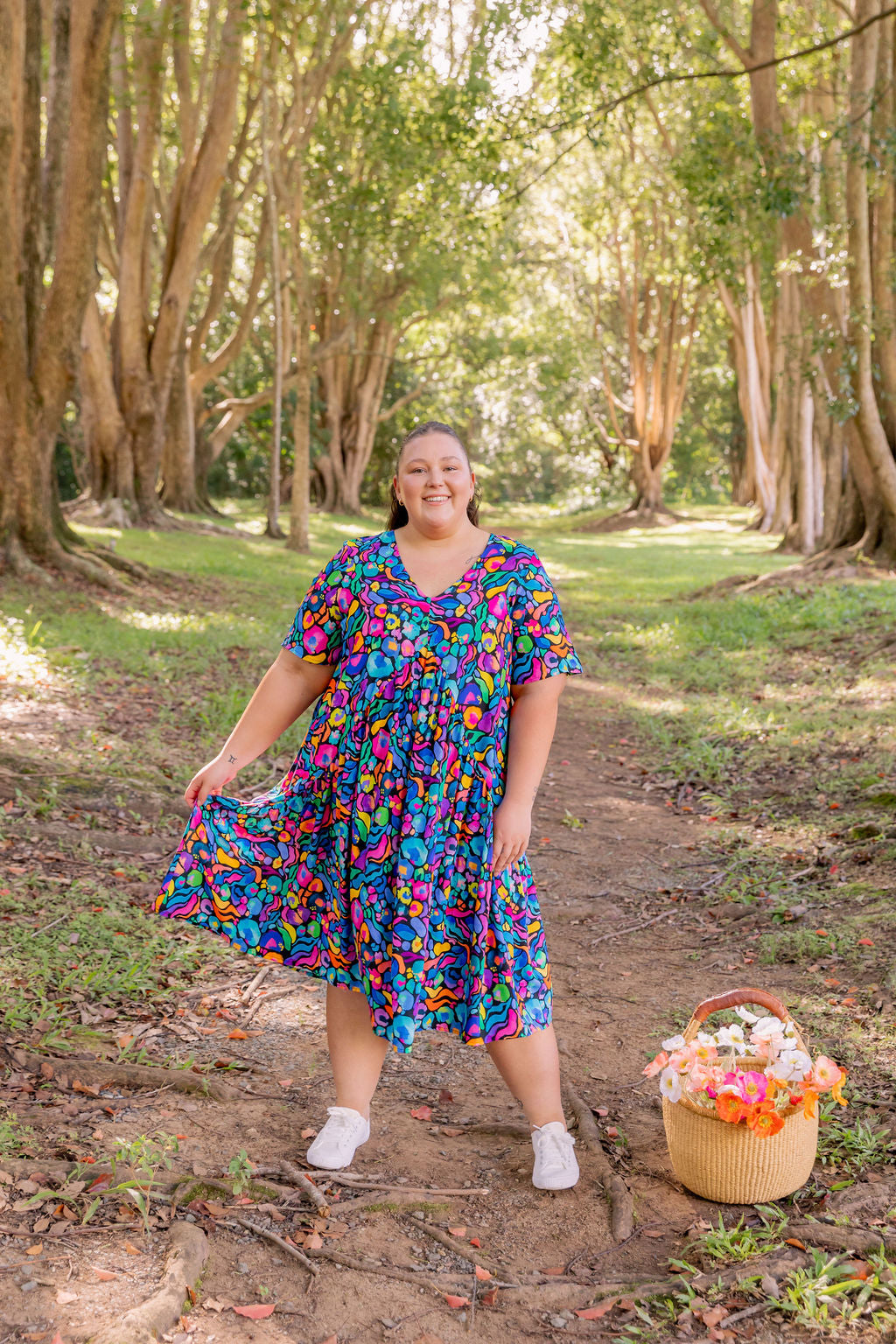 Kasey Rainbow Africa Print Peak Midi Dress - Floral Summer Dress for Women, Perfect for Beach Vacations & Casual Outings