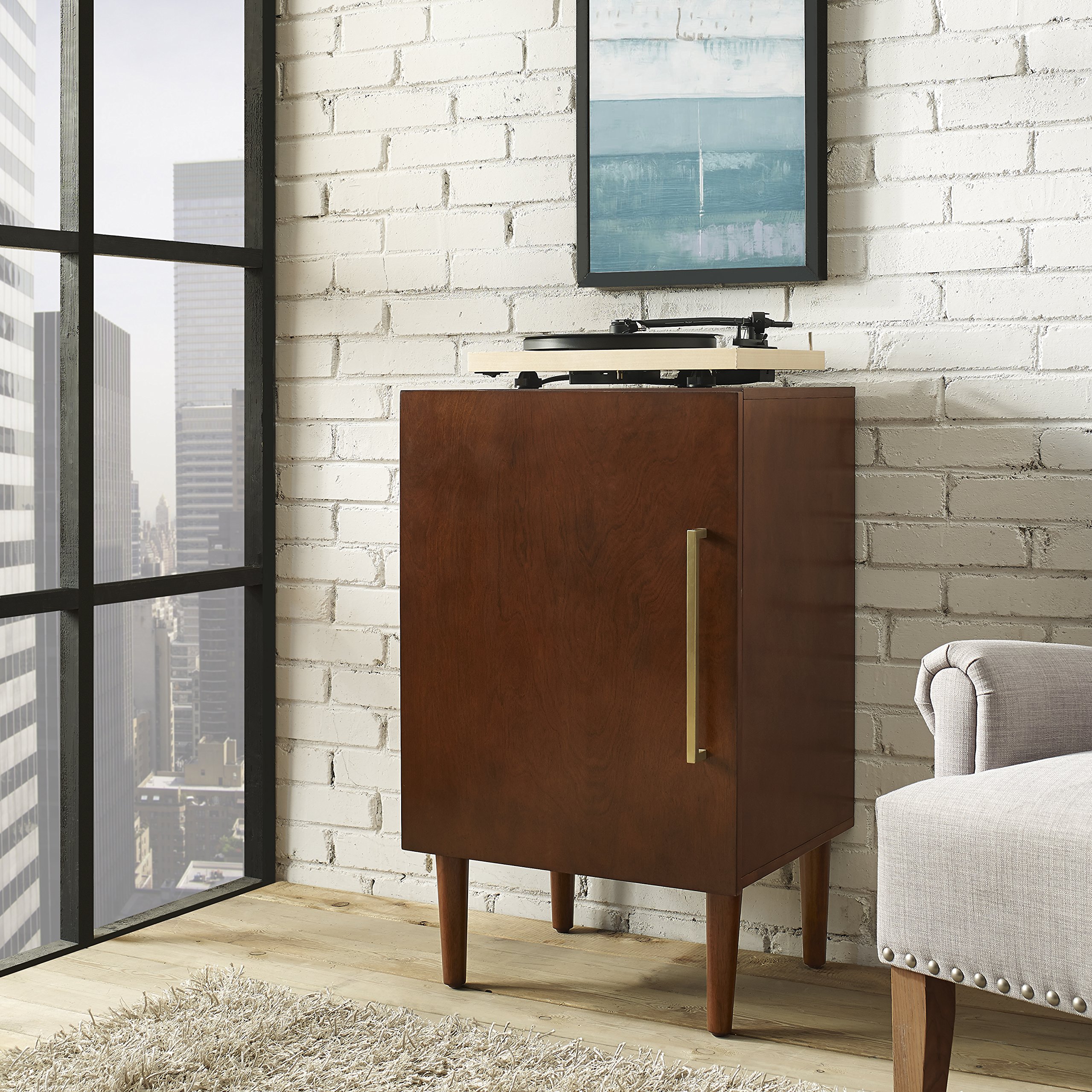 Crosley Everett Vinyl Record Player Stand with Storage - Mahogany Wood Media Console for Turntables & LP Collections | Perfect for Living Room, Home Theater & Music Room Decor