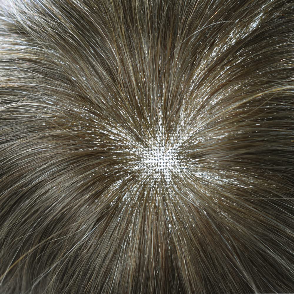 100% European Real Human Hair Toupee for Men - Swiss Lace Front Hair System with Bleached Knots | Medium Blonde +10% Gray | 7x9