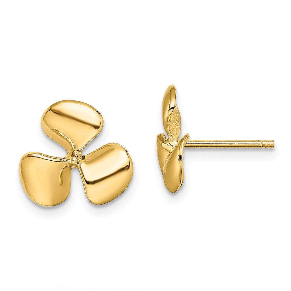 14K Solid Yellow Gold Three-Blade Propeller Stud Earrings for Women - Hypoallergenic, Dainty & Stylish - Perfect for Everyday Wear, Gifts & Aviation Enthusiasts