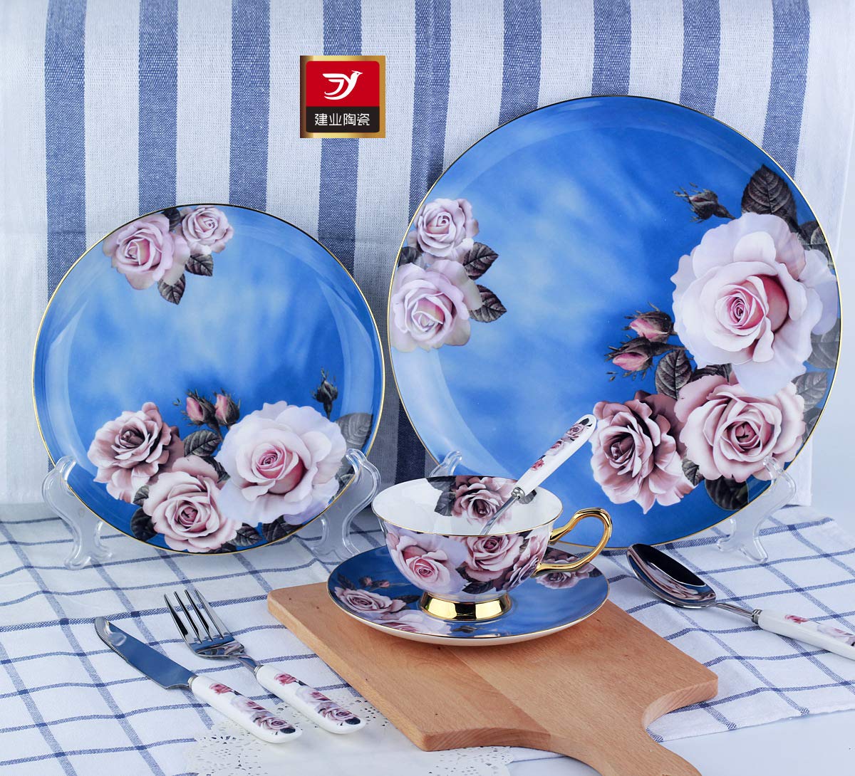Premium 4-Piece Bone China Dinnerware Set - Elegant Plates & Bowls for Easter, Holidays & Everyday Dining - Durable Dish Set for Kitchen & Entertaining