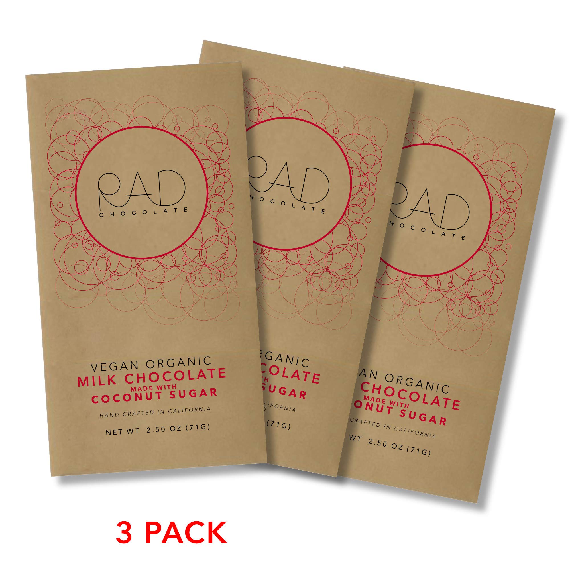 Organic Vegan Milk Chocolate with Coconut Sugar - 3 Pack | Gluten-Free, Soy-Free, Paleo-Friendly | Healthy Snack for Desserts, Gifts & Keto Diet