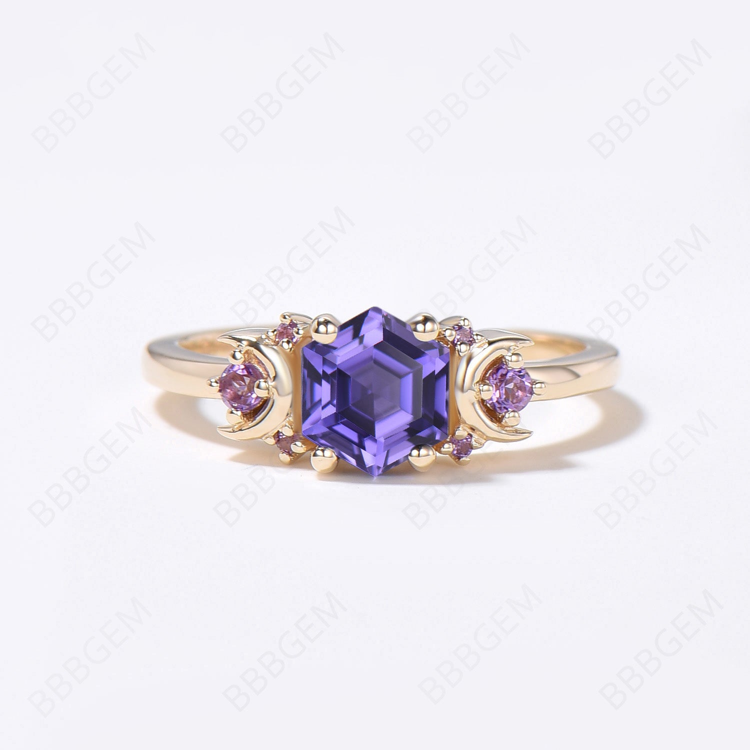 Moon Purple Sapphire Engagement Ring - Hexagon Cluster Ring for Women | Elegant Wedding, Proposal & Anniversary Jewelry Gift