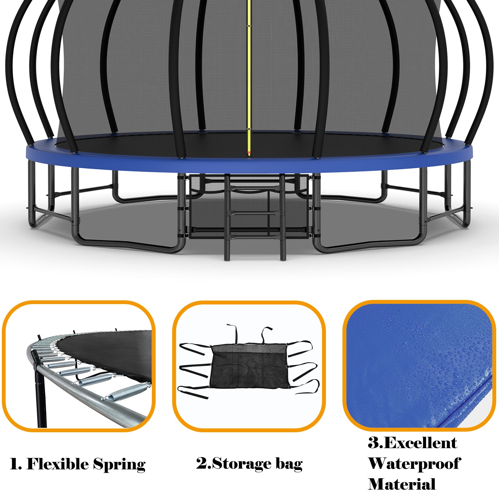 16FT Heavy Duty Outdoor Trampoline for Kids & Adults - ASTM Approved Pumpkin Shape with Curved Poles & Anti-Rust Coating - Perfect for Backyard Fun, Family Exercise and Outdoor Recreation