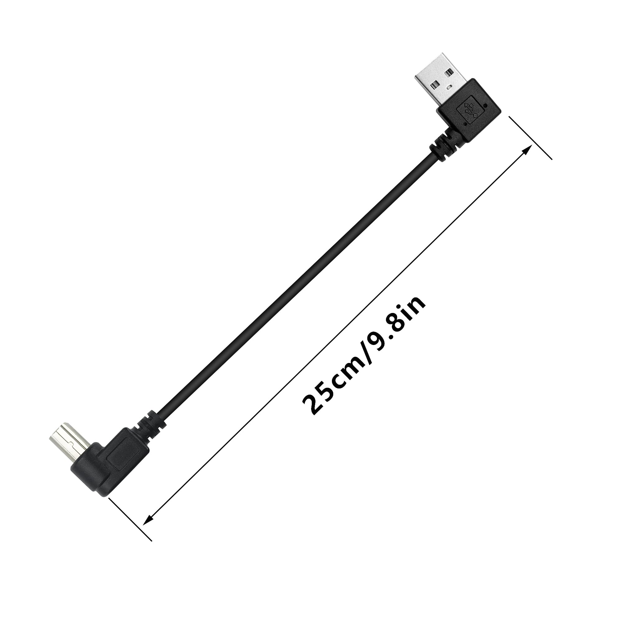90 Degree Short USB Printer Cable 25CM (0.8Ft) - Left Angle USB 2.0 Type A Male to Left/Right Angle B Male Scanner Cable - Perfect for Printers, Scanners, and Tight Spaces