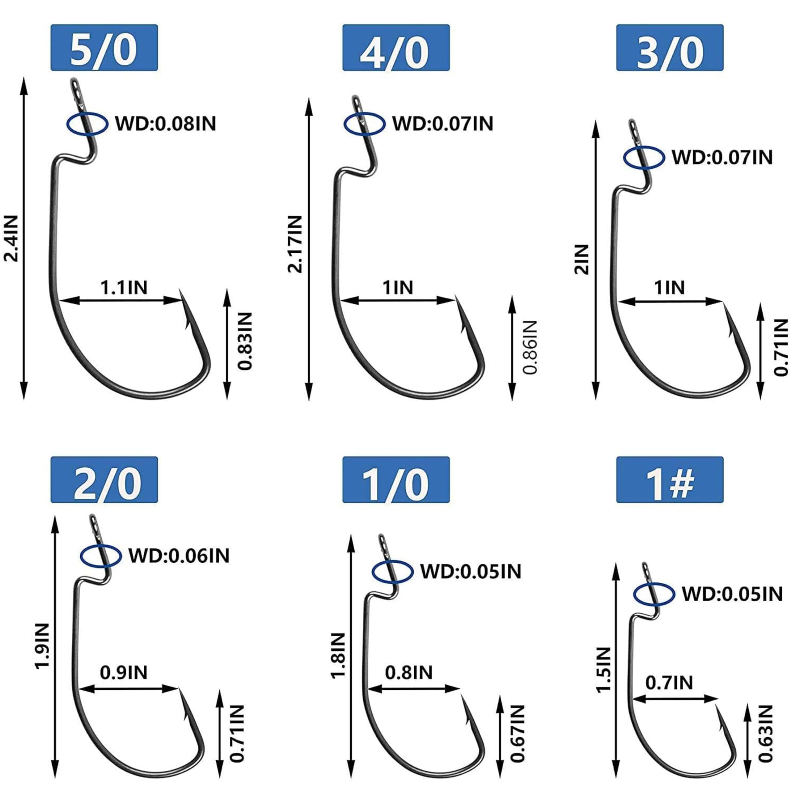 3X Strong EWG Worm Hooks - Texas Rig Offset Fishing Hooks for Bass & Trout (1-5/0) - Premium Soft Plastic Bait Jig Hooks for Freshwater & Saltwater Fishing