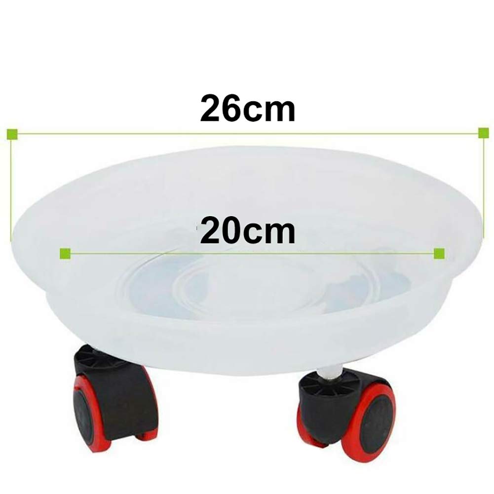White Resin Plant Flower Pot Tray Stand - 26 x 20 CM Round Garden Plate Base Holder with Removable Wheel | Perfect for Indoor/Outdoor Plants, Balcony Decor & Gardening Accessories