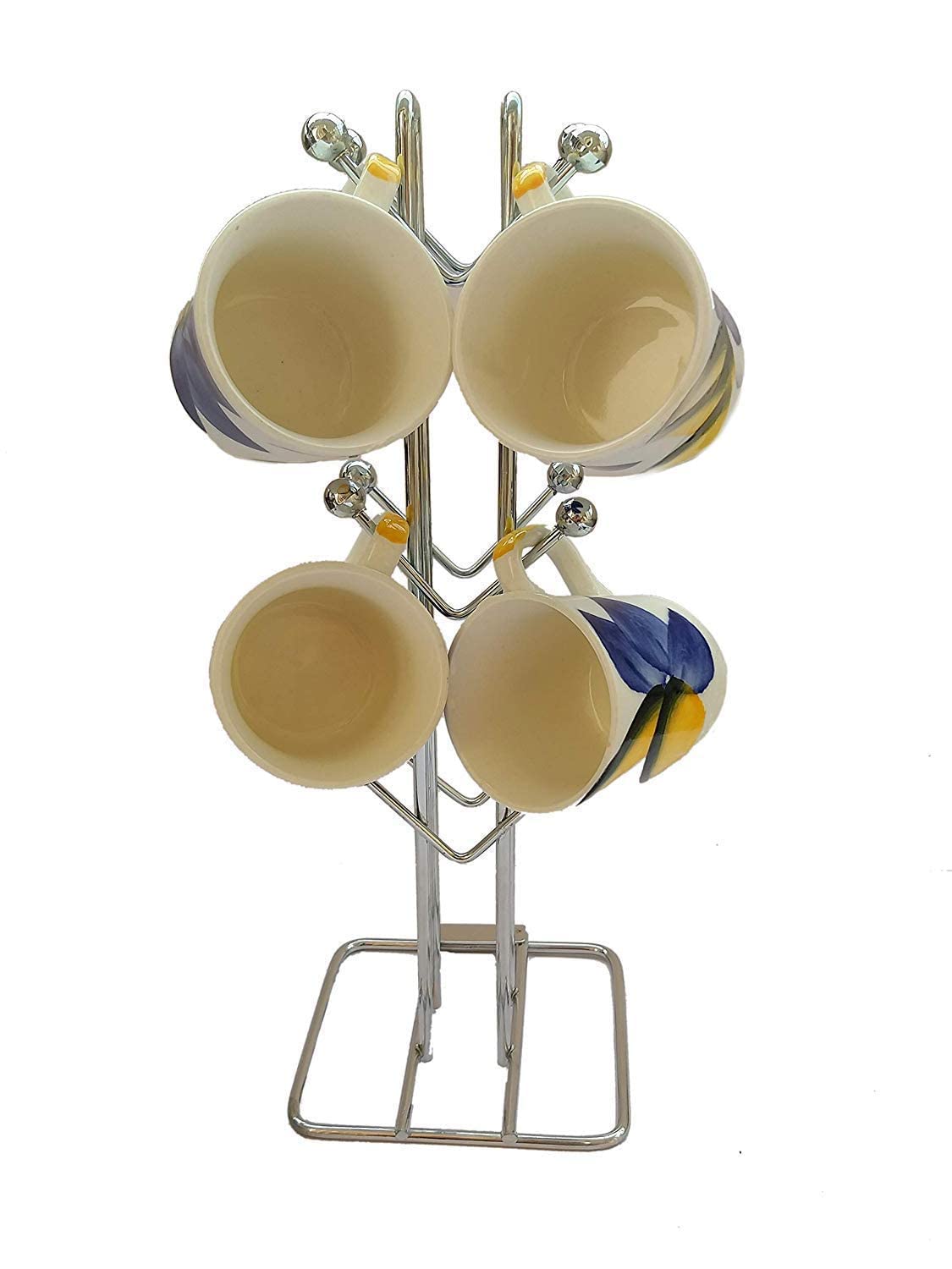 Kombuis Stainless Steel V-Shape Cup Stand with 12 Hooks - Large Coffee Mug Holder for Kitchen, Bar & Restaurant Organization