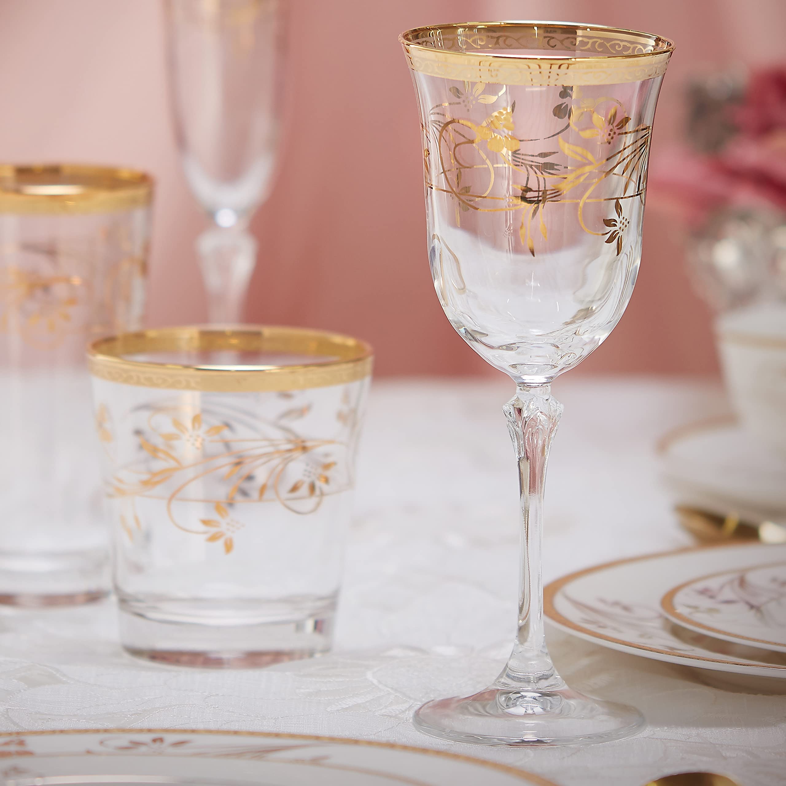 Elegant Modern Crystal Rosalia Flower Glassware Set of 4 - 7 oz White Wine Glasses for Parties, Weddings, and Special Events - Perfect for Hosting, Gifts, and Home Decor