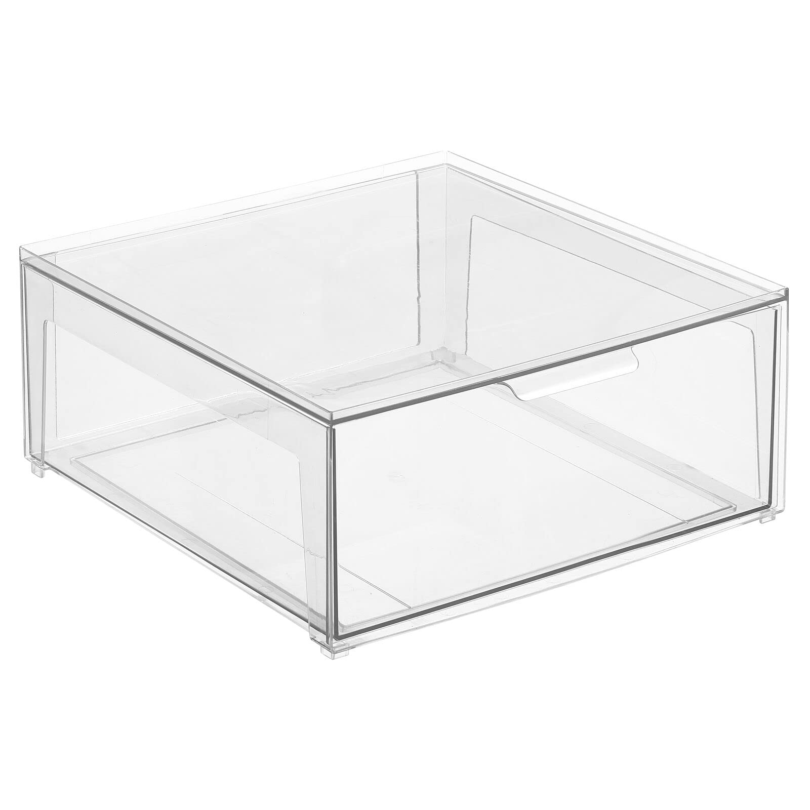 mDesign Plastic Stackable Bathroom Storage Organizer Bin with Front Pull Drawer - Clear Lumiere Collection for Countertop, Vanity & Closet - Perfect for Beauty Accessories, Makeup & Toiletries Organization - Ideal for Small Spaces, Bathroom Shelves & Bedroom Storage