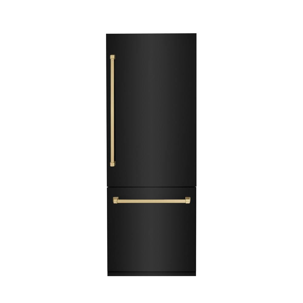 ZLINE Autograph Edition 30 Inch Built-In Bottom Freezer Refrigerator - 16.1 cu ft Capacity, Black Stainless Steel with Champagne Bronze Accents, Water Dispenser & Ice Maker - Perfect for Modern Kitchens, Open Concept Homes & Luxury Appliances Collection (RBIVZ BS 30 CB)