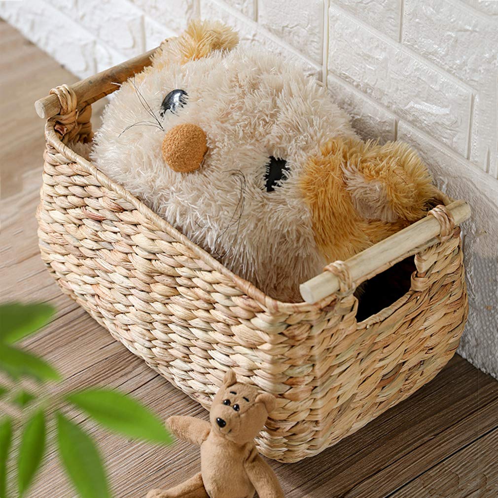 Handwoven Large Storage Baskets with Wooden Handles - Rectangle Organizer for Home Decor, Clothes, Toys & Groceries | Perfect for Living Room, Bedroom & Nursery Organization