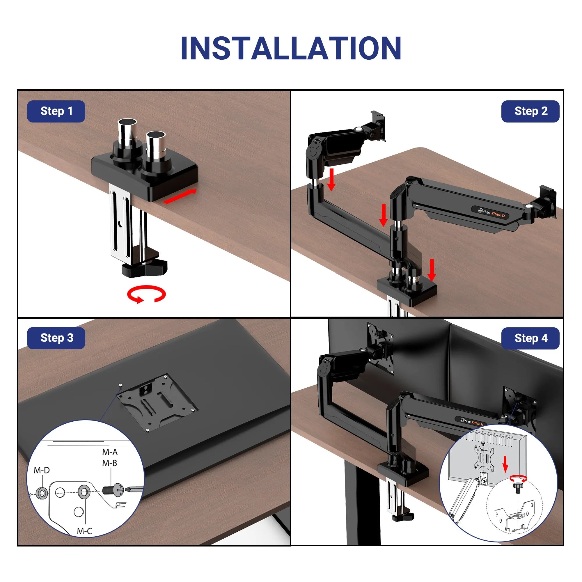 XTFlex S6 Dual Monitor Arm - Adjustable Ergonomic Stand for 13-32 Inch Screens - Perfect for Home Office, Gaming & Workspace Setup