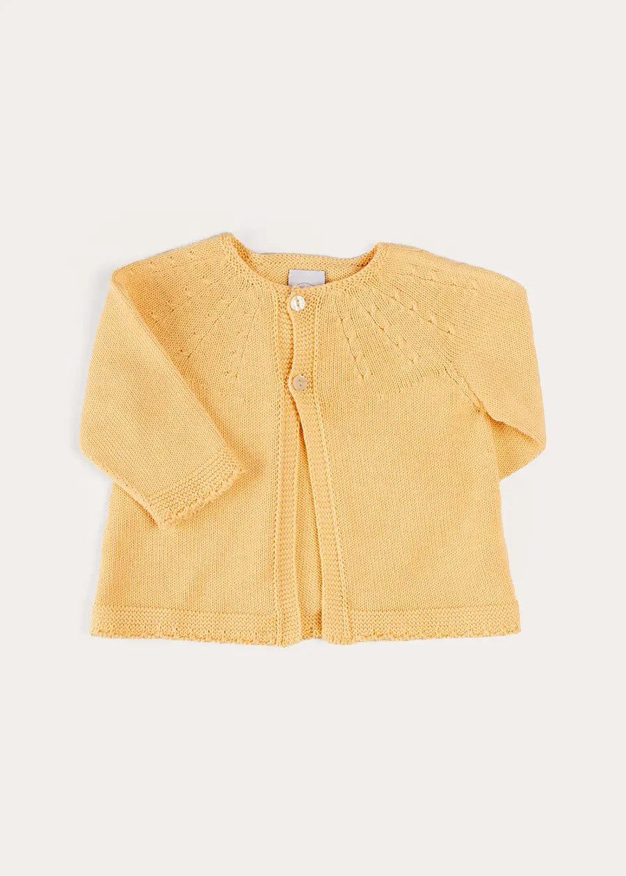 Openwork Detail Cotton Baby Cardigan in Tangerine (1-12 Months) - Soft & Breathable Knit Sweater for Newborns & Infants | Perfect for Photo Shoots, Family Outings & Special Occasions