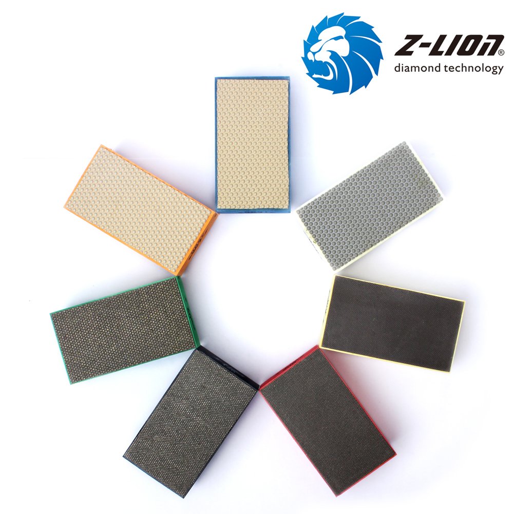 Z-Lion 7-Piece Diamond Hand Polishing Pads Set - Arc Shape Backing for Glass, Granite, Marble & Quartz Stone - Perfect for Countertop Edging, Stone Restoration & DIY Projects