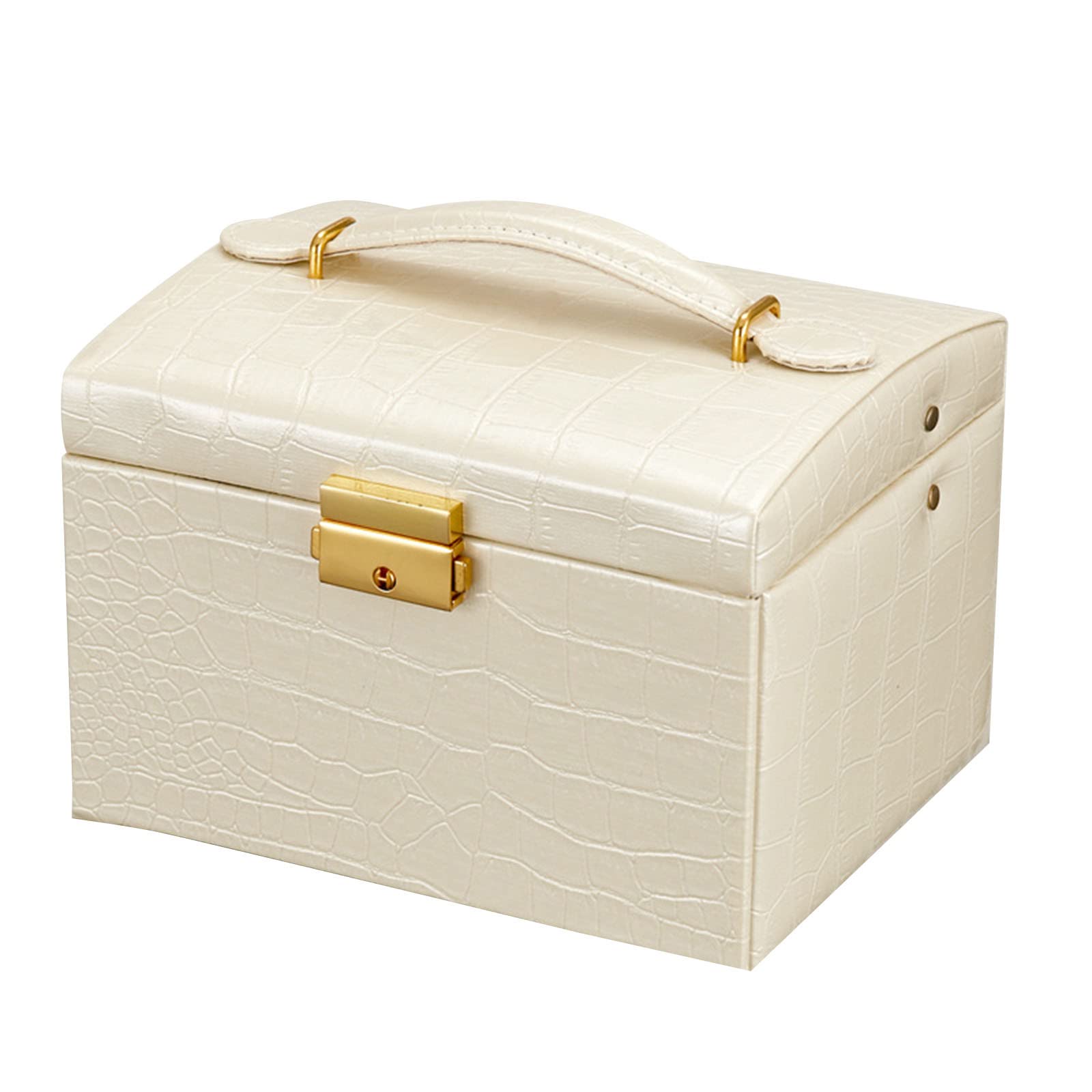 Luxury 3-Layer Leather Jewelry Box with Lock for Women - Jewelry Organizer & Storage Case for Necklaces, Rings, Earrings - Perfect for Travel, Home Vanity & Gift Giving