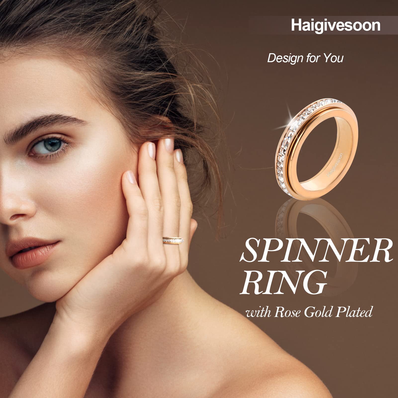 Anxiety Relief Spinner Ring for Women & Men - Rose Gold Plated Fidget Ring with Rhinestones | Stress Relief Jewelry for Anxiety, ADHD & Focus | Perfect Gift for Office, Travel & Daily Wear
