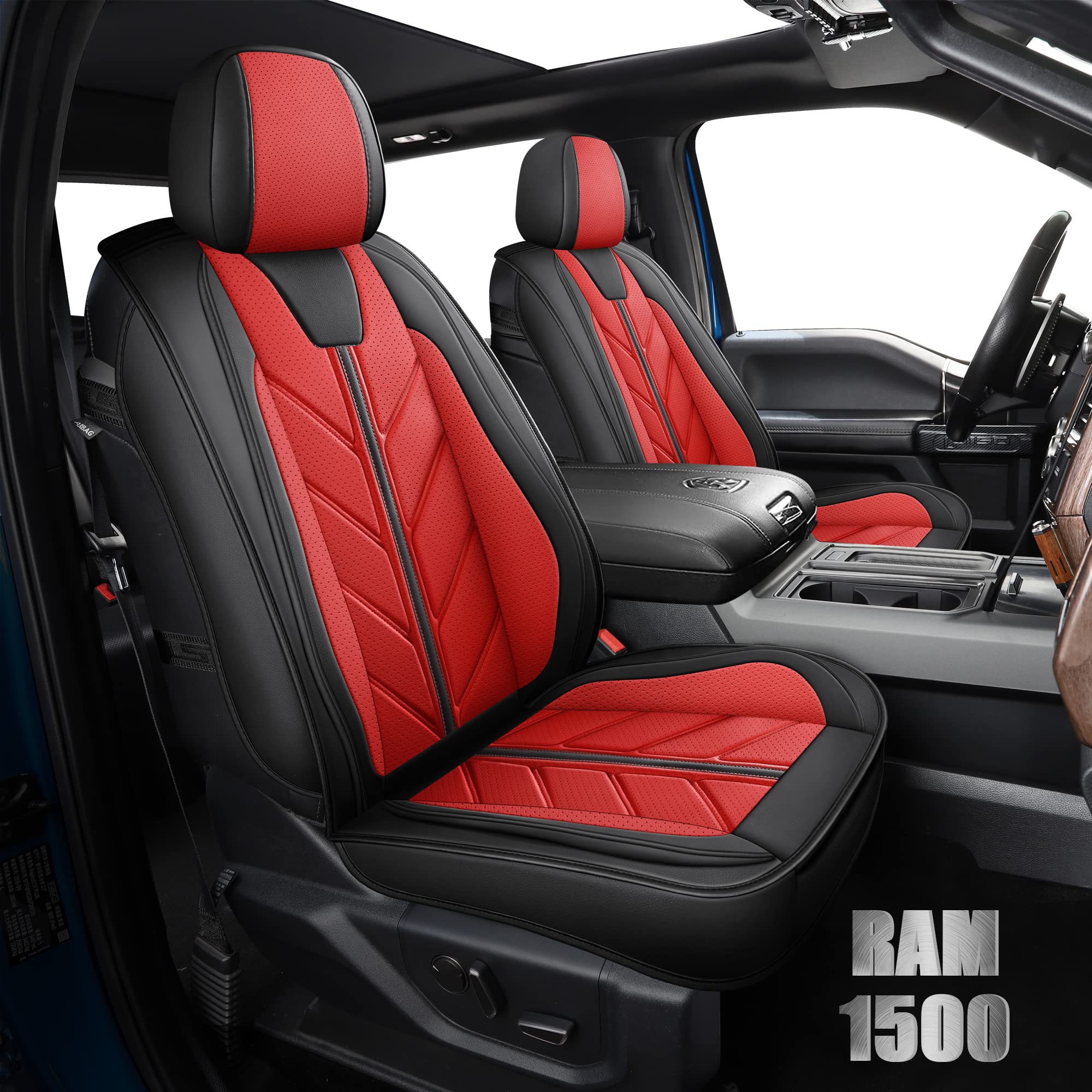 Dodge Ram 1500 2009-2024 Seat Covers - Premium Pleather Custom Fit for Ram 1500/2500/3500 Limited Laramie Big Horn Trucks - 5-Piece Full Set (Red) - Perfect for Road Trips, Off-Roading & Daily Commute