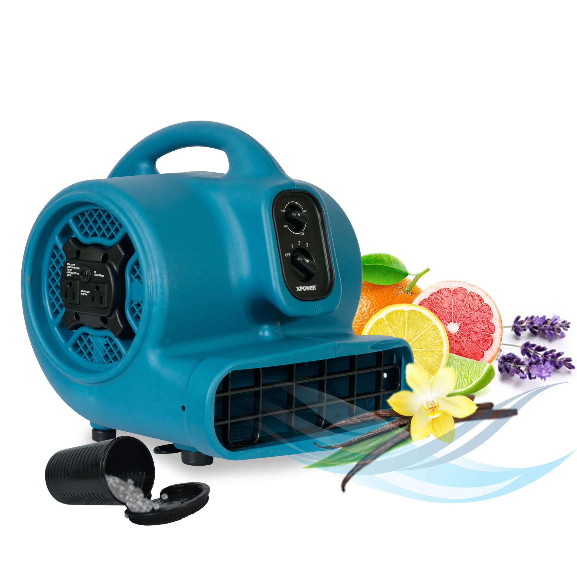 XPOWER P-450AT Scented Air Mover Fan - Large Area Air Freshener, Cooling & Ventilation System with Scent Diffuser - Perfect for Homes, Offices, Gyms & Commercial Spaces - Blue