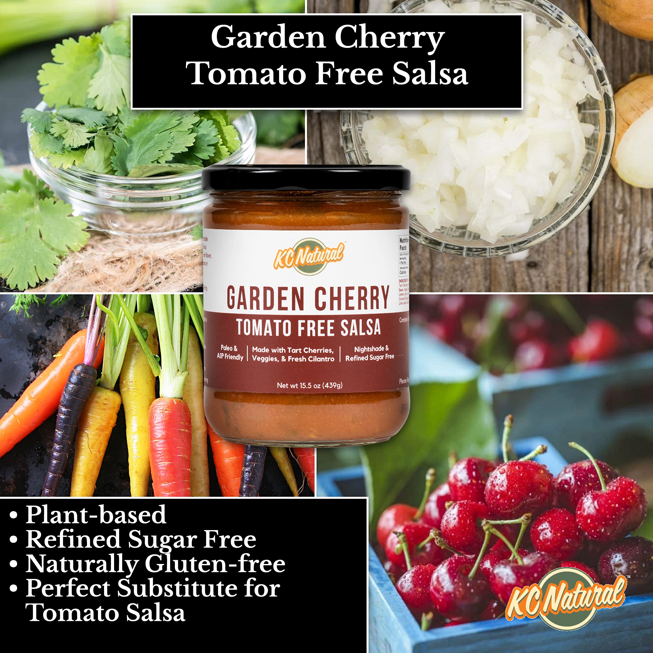 Organic Garden Cherry Salsa - No Tomato, Gluten-Free, Vegan - 3 Pack | Perfect for Chips, Tacos & Healthy Snacking