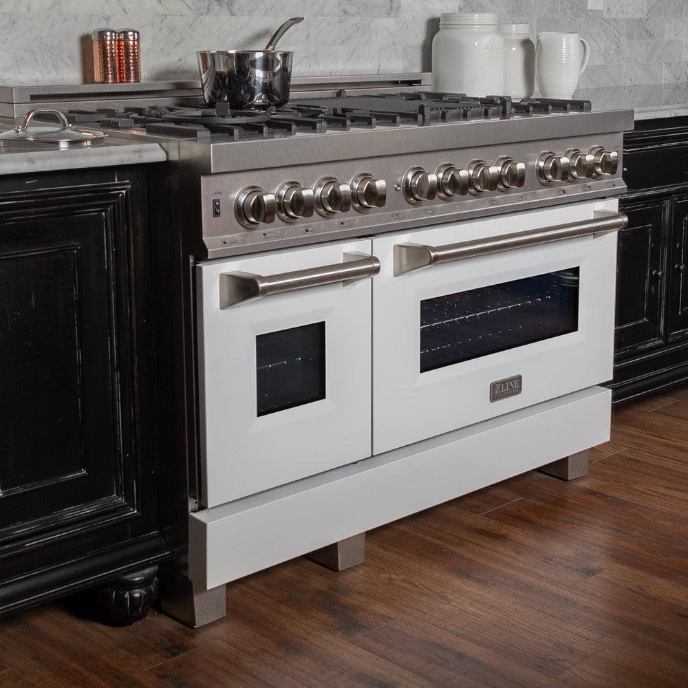 ZLINE 48-Inch 6.0 cu. ft. Dual Fuel Range with 7-Burner Gas Cooktop & 2 Electric Ovens - Satin Stainless Steel & White Matte Doors (RAS WM 48) - Perfect for Large Kitchens, Home Chefs & Entertaining