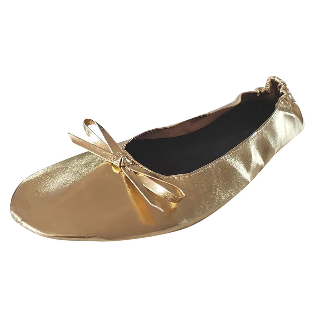 Foldable Ballet Flats for Women - Portable Travel Slippers & Dance Shoes - Comfortable Foldable Booties for Party, Travel & Everyday Wear (Gold, Size 10.5) - Perfect for Dancing, Commuting & Casual Outings