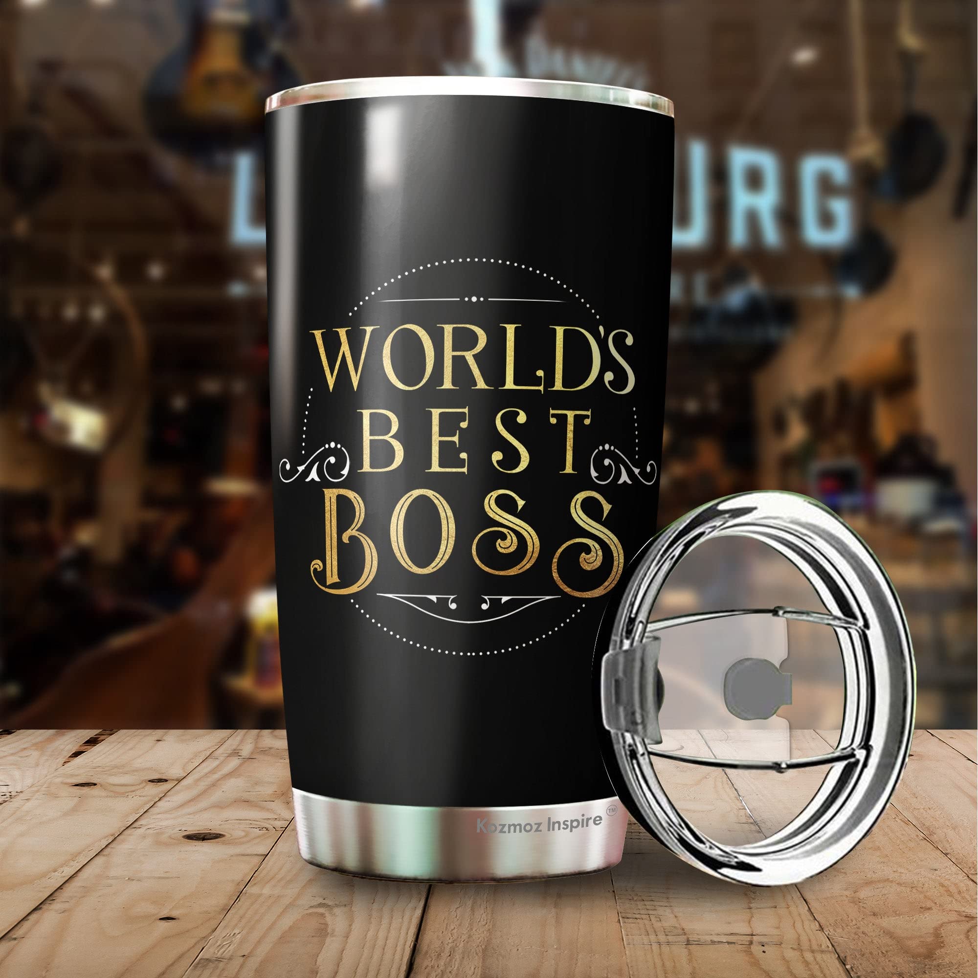 Kozmoz Inspire World's Best Boss 20Oz Stainless Steel Tumbler - Funny Coffee Mug Gift for Women, Men, Managers - Perfect for Office, Birthday, Retirement & Appreciation Gifts