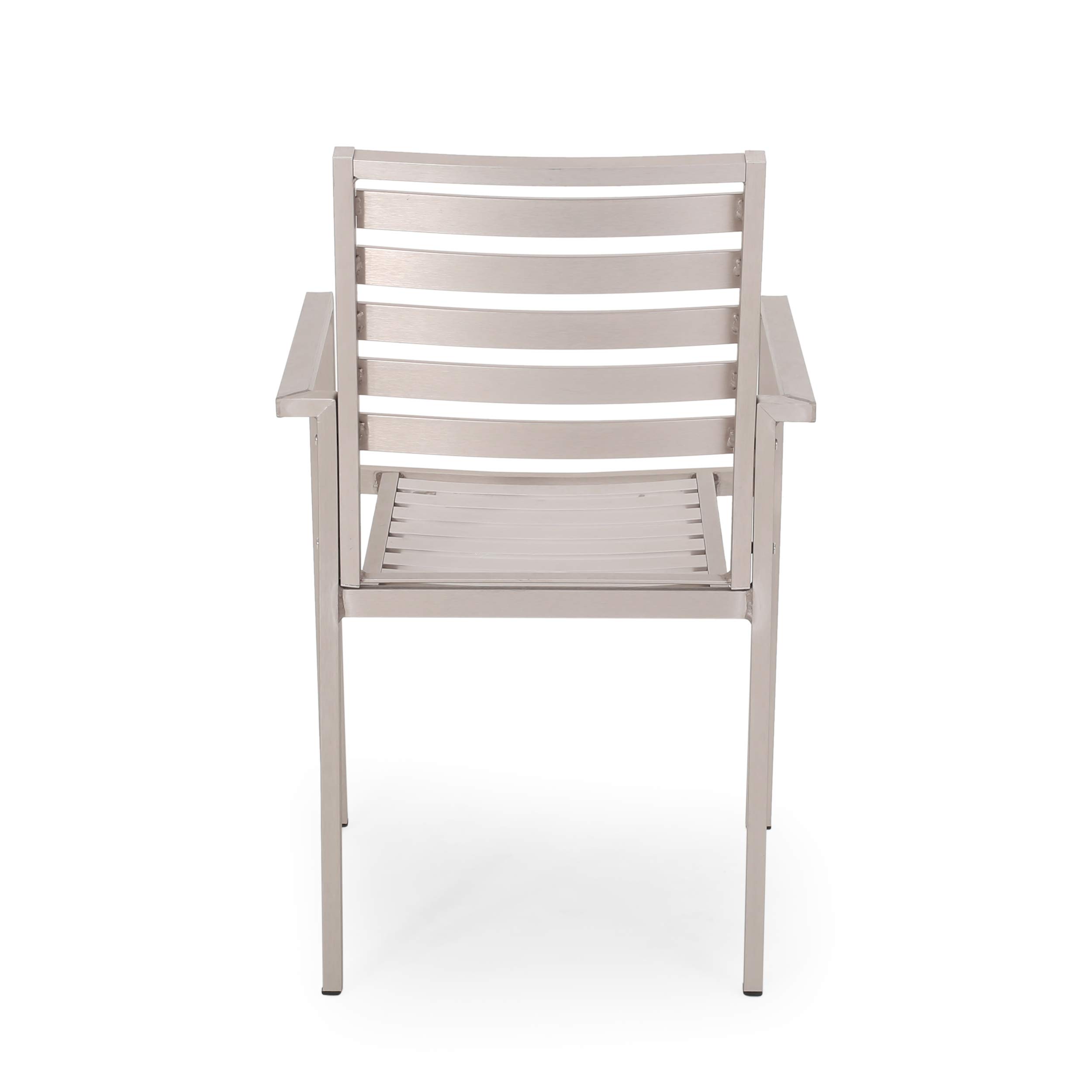 Modern Aluminum Outdoor Dining Chairs (Set of 2) - Silver Patio Furniture for Garden, Poolside & Backyard - Weather-Resistant & Lightweight