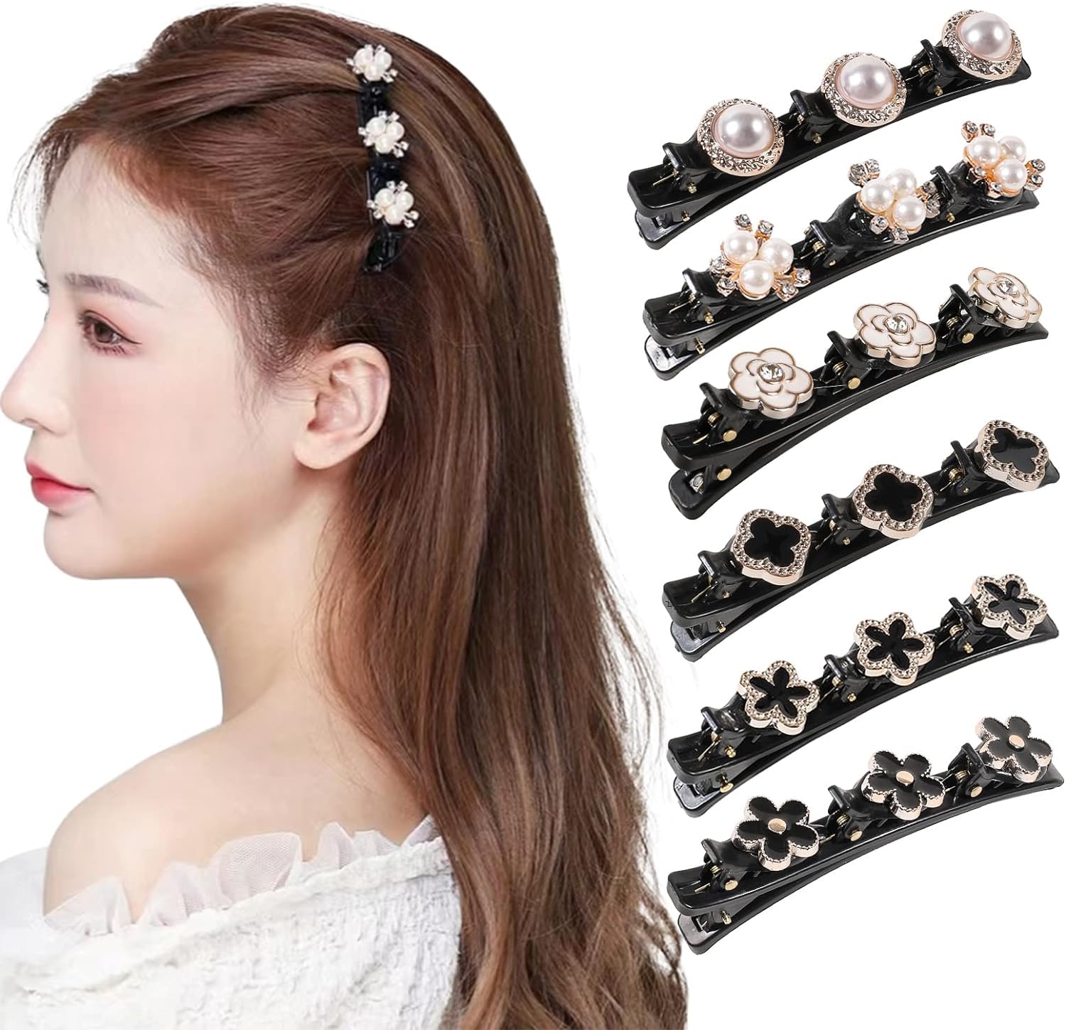 2 Pack Rhinestone Hair Clips for Women - Elegant Braided Flower Barrettes with Sparkling Crystals | Hair Accessories for Long Hair, Weddings, Parties & Special Occasions