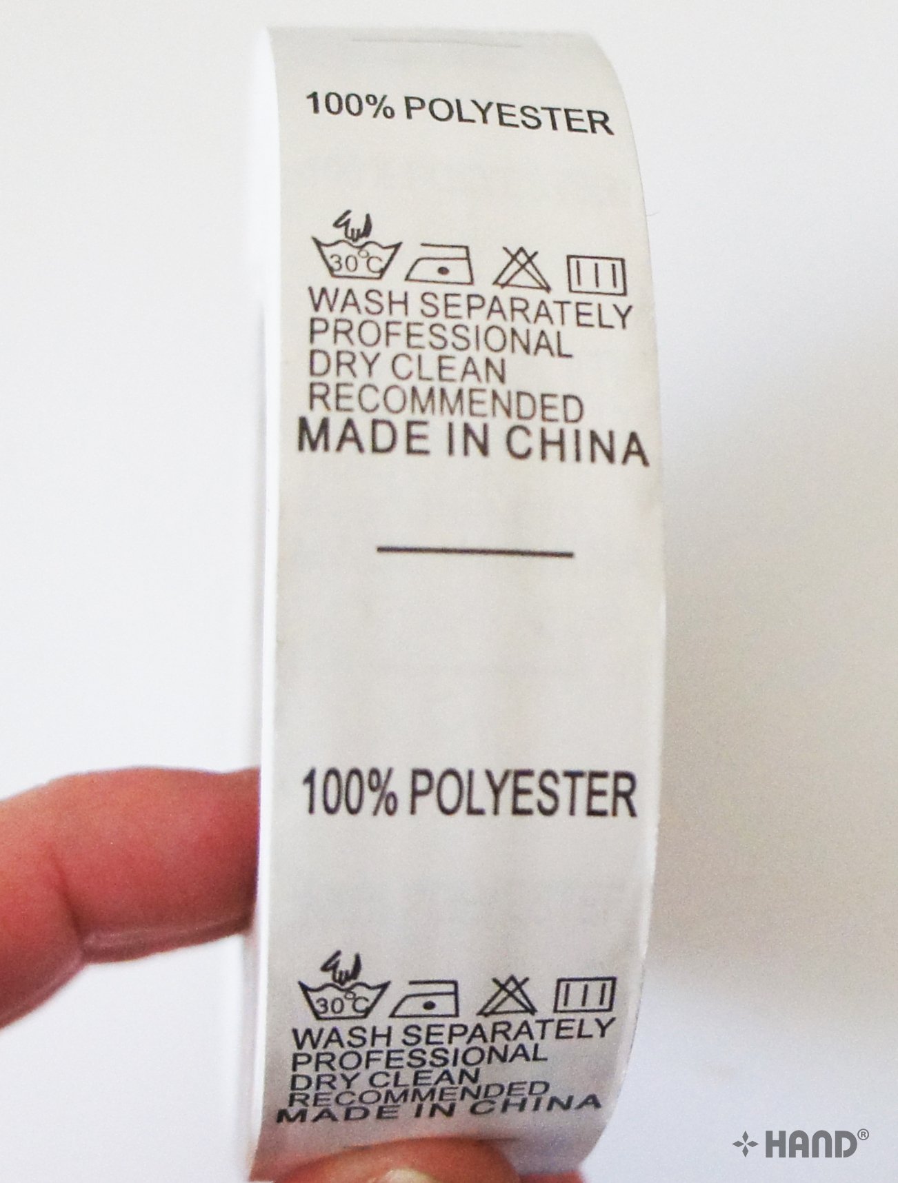 Printed Wash Care Labels - HAND WASH 30°C, 1 Dot Iron, Do Not Bleach, Drip Dry - 25mm x 50mm, Roll of 1000 (100% Polyester) - Perfect for Clothing, Linens & DIY Sewing Projects