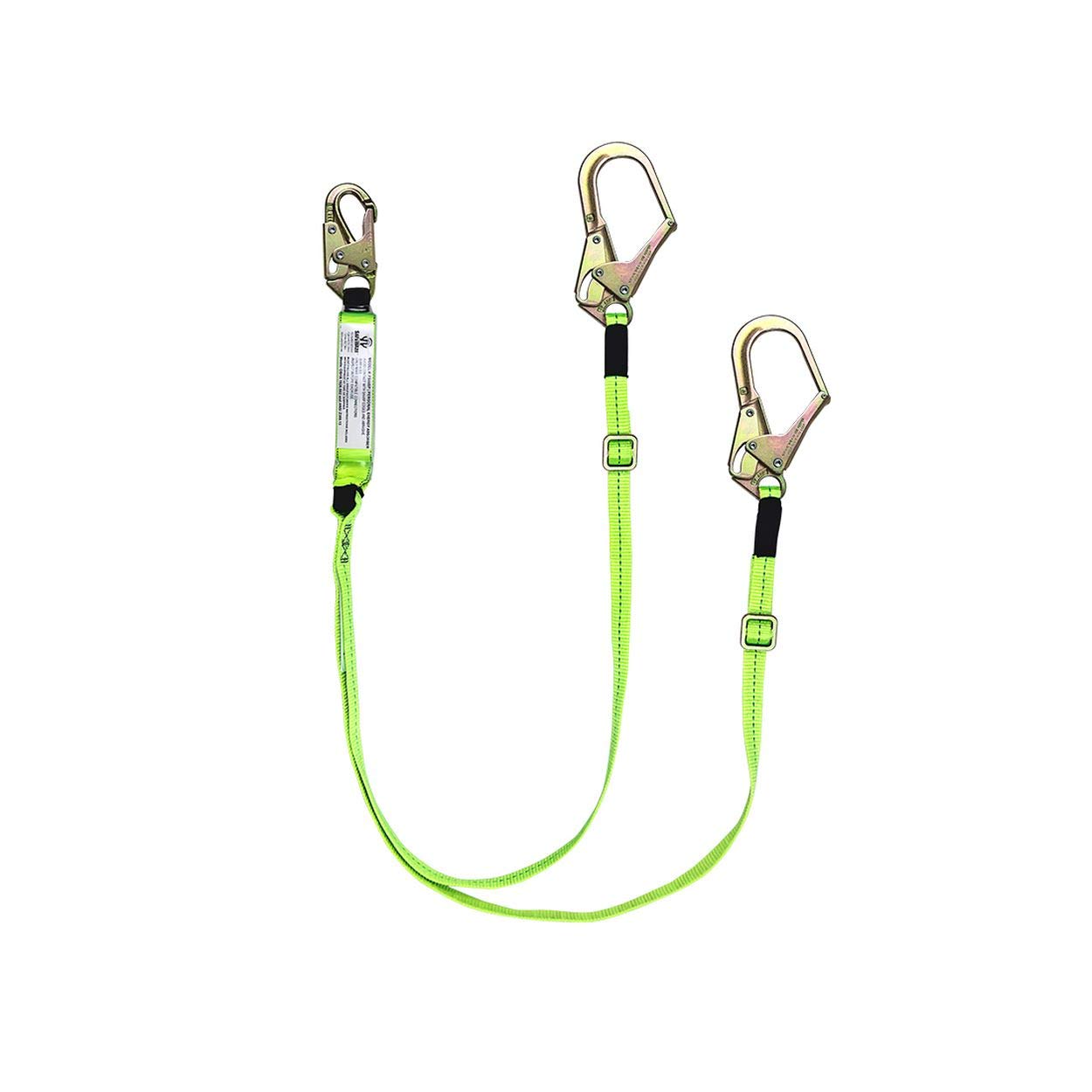 SafeWaze FS566-AJ Adjustable Energy Absorbing Lanyard with Rebar Hook - Dual Leg Fall Protection (4' to 6') for Construction & Roofing Safety