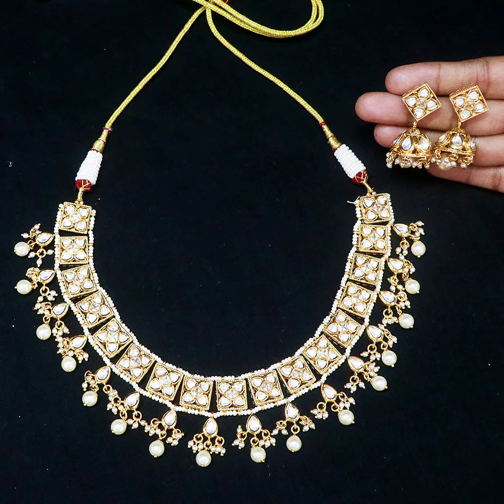 Exquisite Gold Plated Royal Kundan Necklace (D532) - Elegant Indian Jewelry for Weddings, Parties & Special Occasions