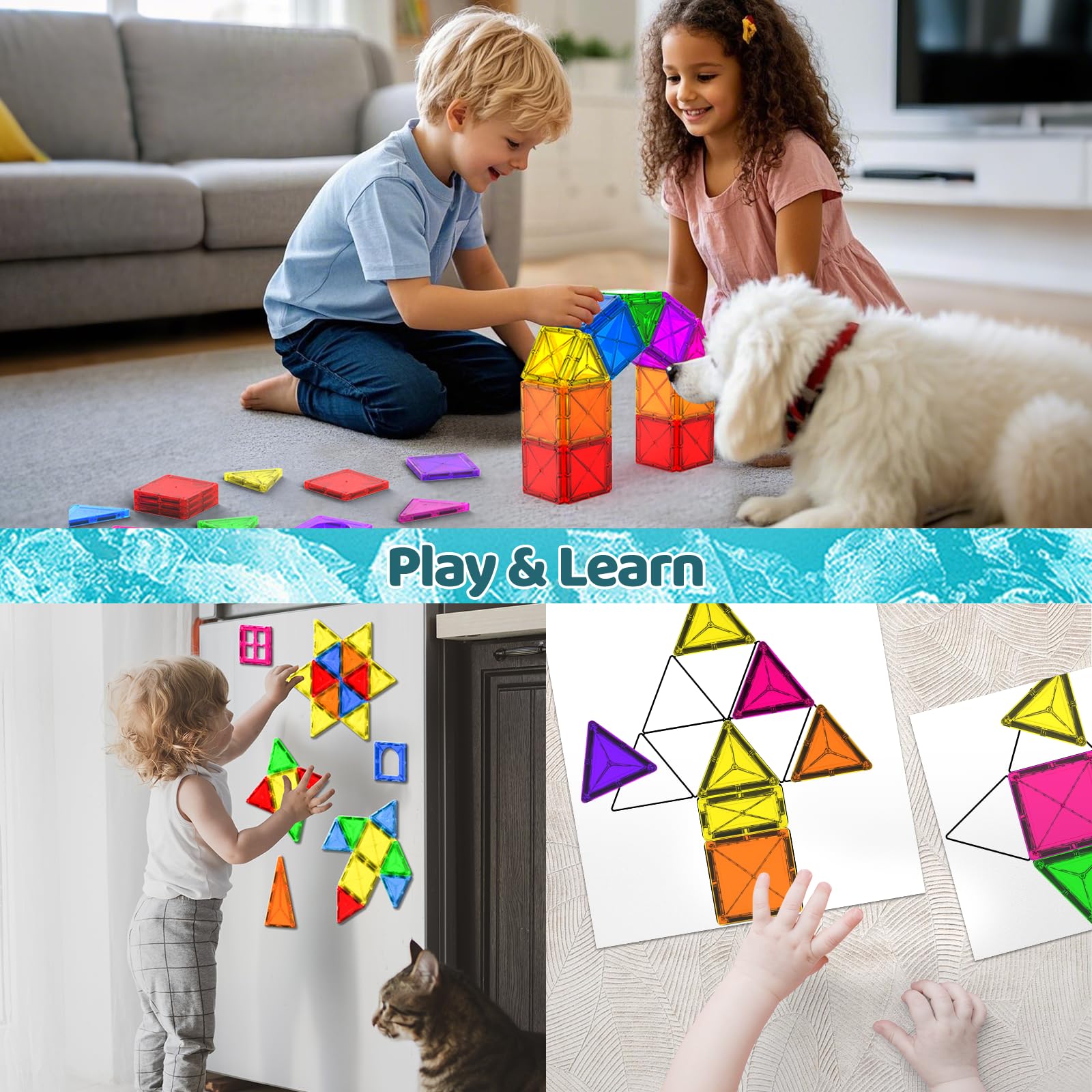 Crenova Mini Magnetic Tiles for Kids - 100pcs STEM Building Blocks | Educational Construction Toys for Toddlers Ages 3+ | Preschool Learning Games for Boys & Girls | Perfect for Home, Classroom & Travel Play | Great Birthday & Easter Gift Idea