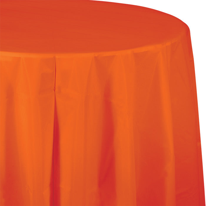 12-Piece Bulk Sunkissed Orange Round Plastic 82-Inch Table Covers - Perfect for Parties, Weddings, and Outdoor Events