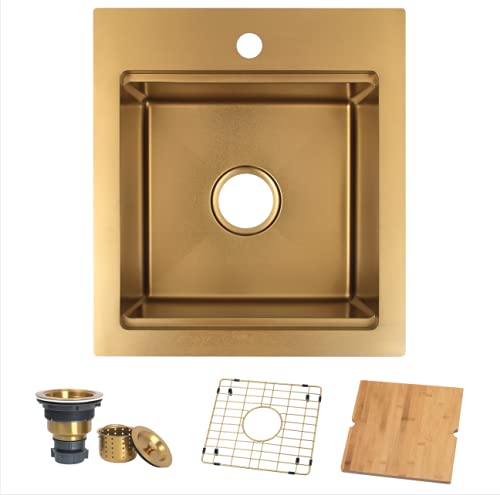 Premium 16 Gauge Stainless Steel Gold Bar Sink - Drop-In Design for Small Kitchen & Bar Prep (17