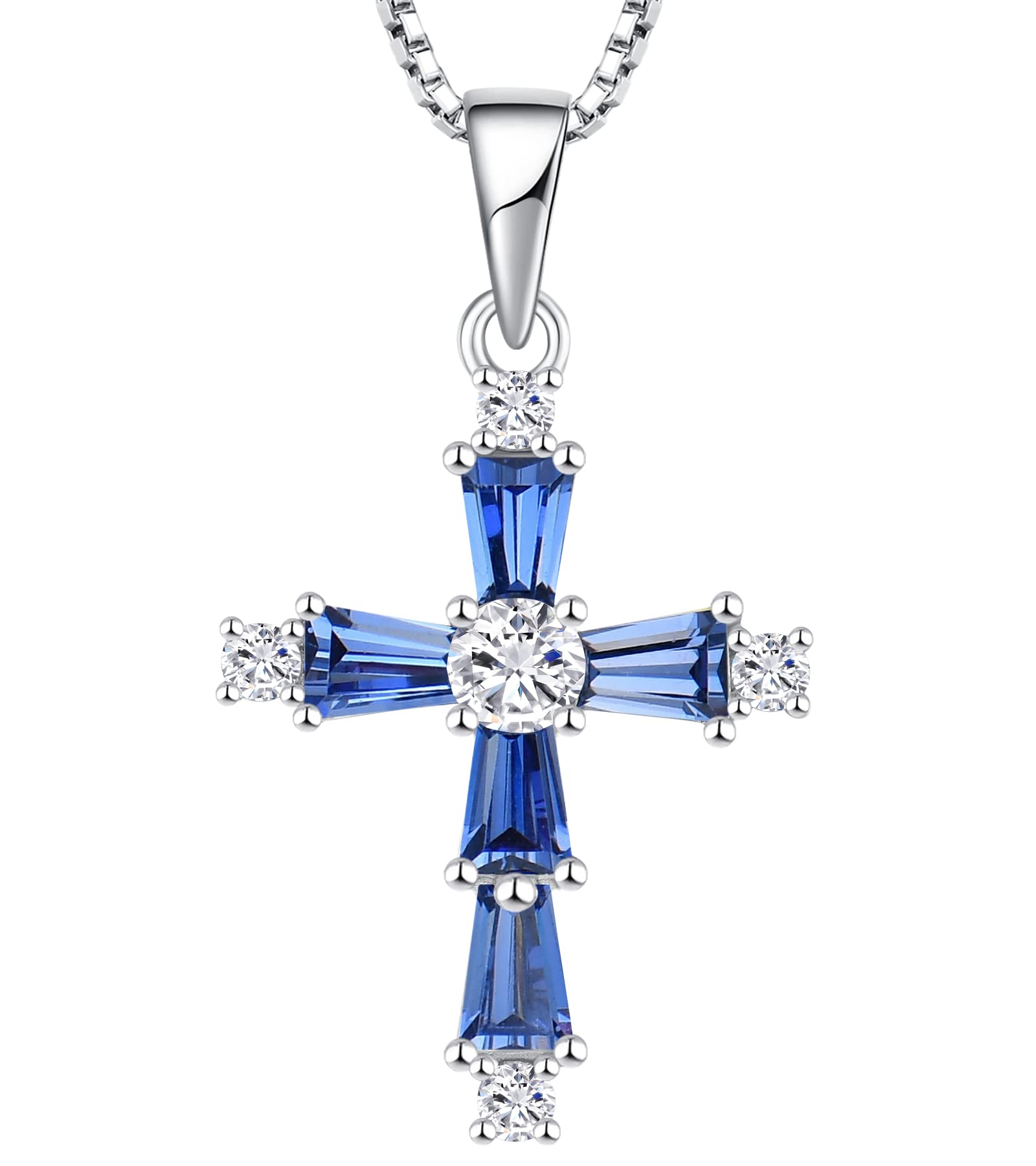 YL Sterling Silver Women's Cross Necklace with Criss Pendant & Gemstones - Christian Baptism Jewelry Gift for Women, Perfect for Church, Weddings & Special Occasions