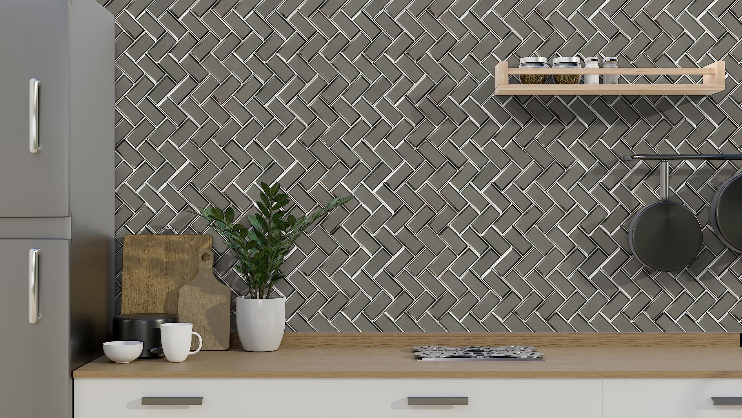 MSI Champagne Bevel Herringbone Glass Mosaic Tile - 13.86