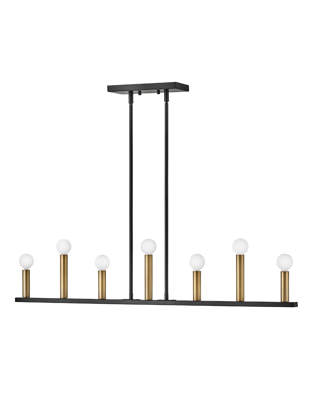 Lark Lazlo 83156BK 7-Light Dimmable Linear Chandelier with Candle-Style Sockets in Black & Lacquered Brass - Perfect for Dining Room, Kitchen Island, or Entryway Lighting