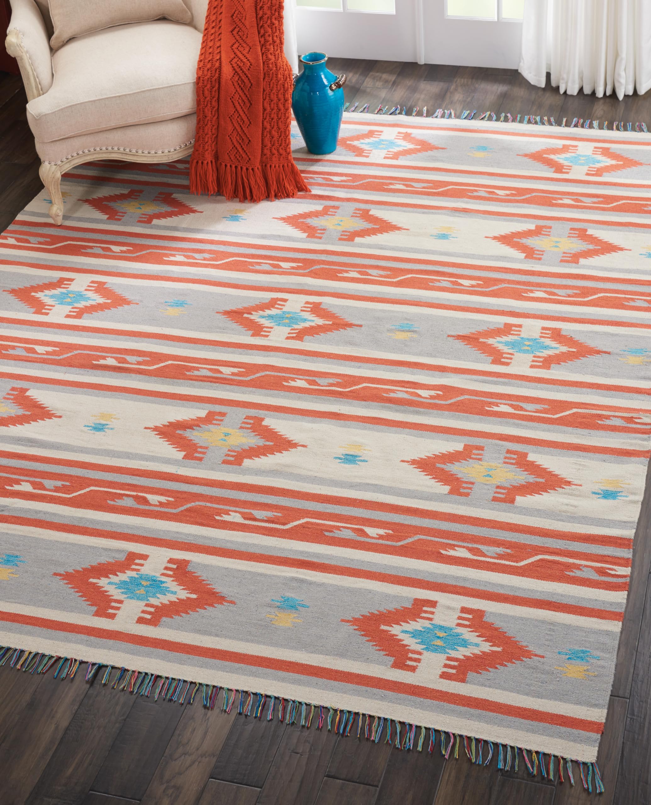 Nourison Baja Tribal Ivory/Grey 8' x 10' Area Rug - Easy to Clean, Non-Shedding, Soft & Durable - Perfect for Bedroom, Living Room, Dining Room & Kitchen Decor (8x10)
