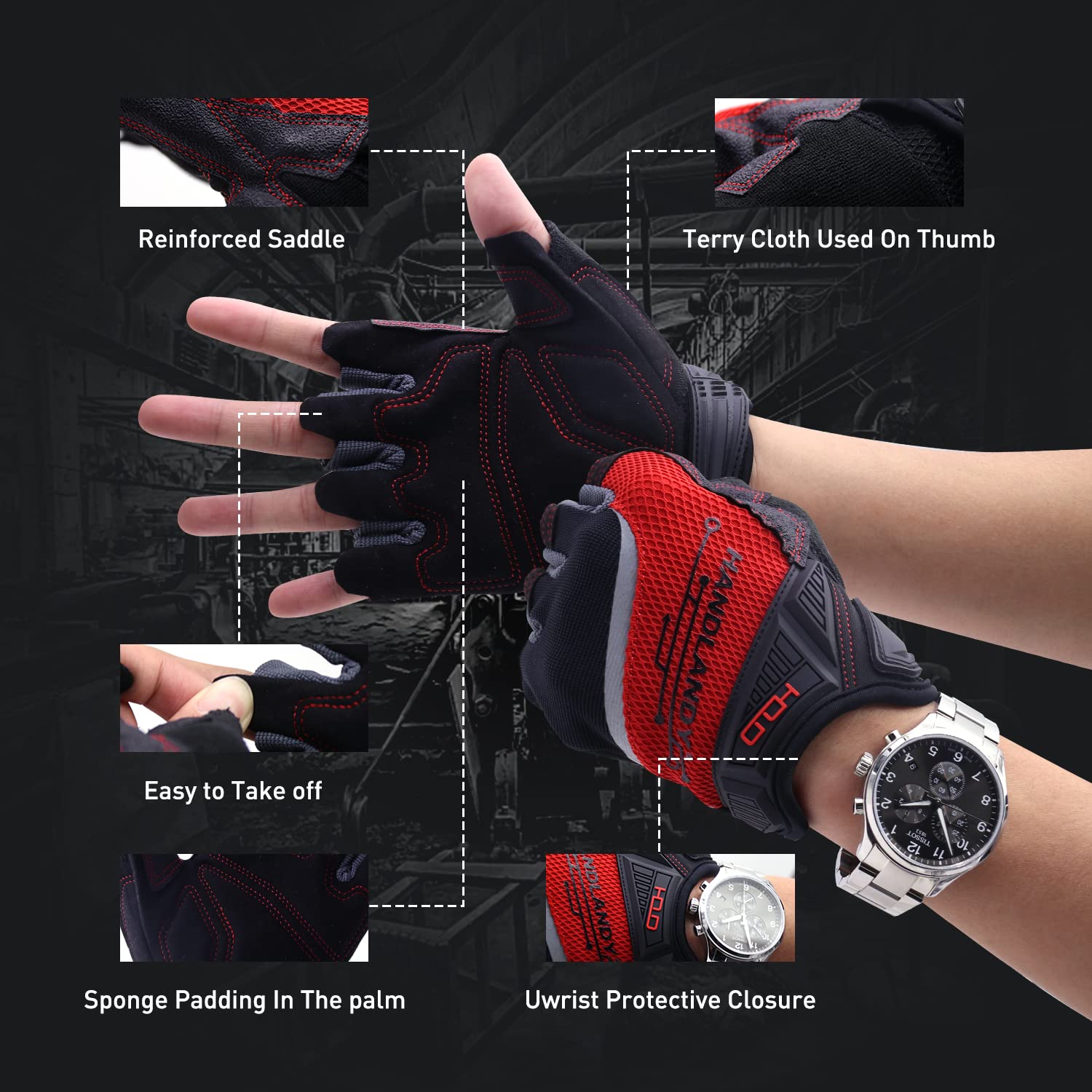 Framer Work Gloves - Fingerless Framing Gloves for Carpenters | High Dexterity & Performance Fit | Durable Construction | Ideal for Woodworking, Construction & DIY Projects