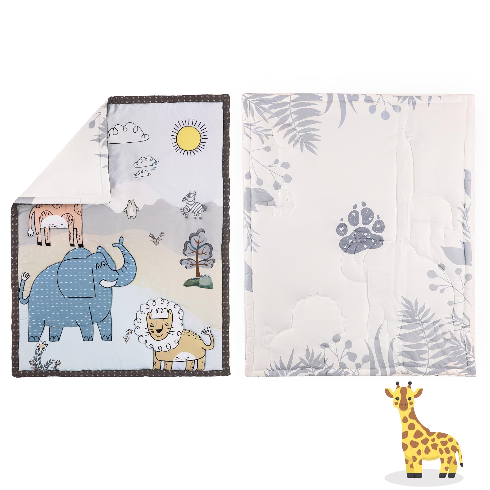 4 Piece Baby Crib Bedding Set for Boys & Girls - Soft Animal Nursery Set with Cartoon Comforter, Pillowcase, Fitted Sheet & Bed Skirt | Cozy Nursery Decor for Newborns & Toddlers | Perfect for Baby Showers & Nursery Room Themes
