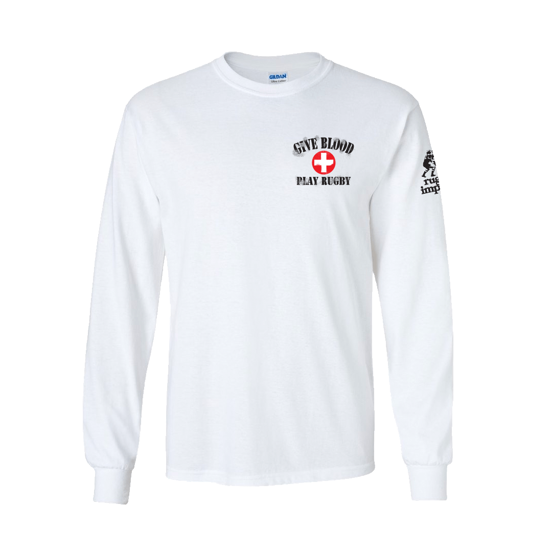 Give Blood Play Rugby Long Sleeve T-Shirt - Soft Cotton Rugby Shirt for Men & Women - Perfect for Rugby Games, Training & Casual Wear
