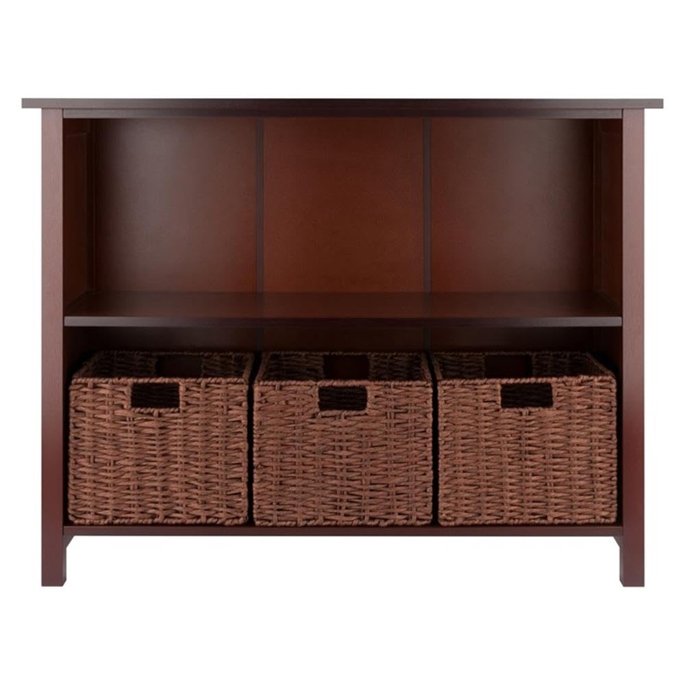 Winsome Wood Milan 4-Piece Storage Shelf with 3 Foldable Woven Baskets in Walnut Finish - Space-Saving Organizer for Bedroom, Bathroom, or Office