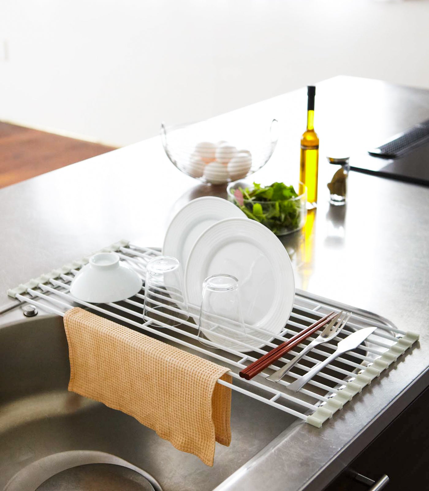 Stainless Steel Over the Sink Dish Drying Rack - Space Saving Kitchen Organizer for Dishes, Cups & Utensils - Perfect for Small Kitchens, Apartments & RVs