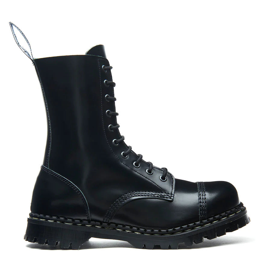 GRIPFAST Black Hi Shine 10 Eye Steel Toe Derby Boots for Men - Safety Work Boots with Slip Resistant Sole - Perfect for Construction, Warehouse & Industrial Work
