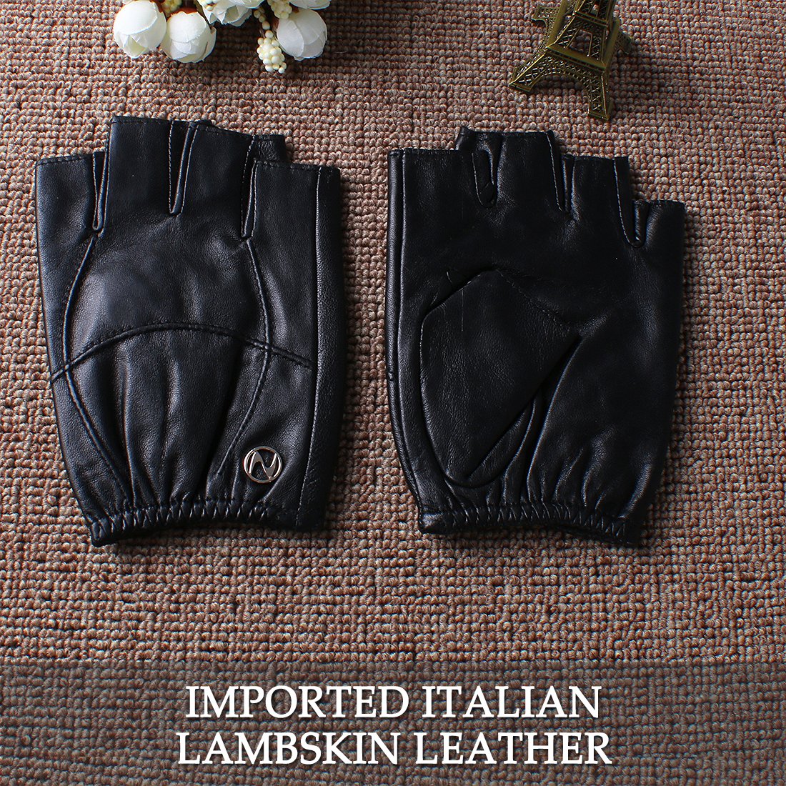 Premium Men's Fingerless Leather Gloves - Imported Lambskin Half Finger Gloves for Driving, Cycling & Outdoor Activities - Breathable Thin Design for Comfort & Grip - Perfect for Motorcycle Riders, Bikers & Winter Sports