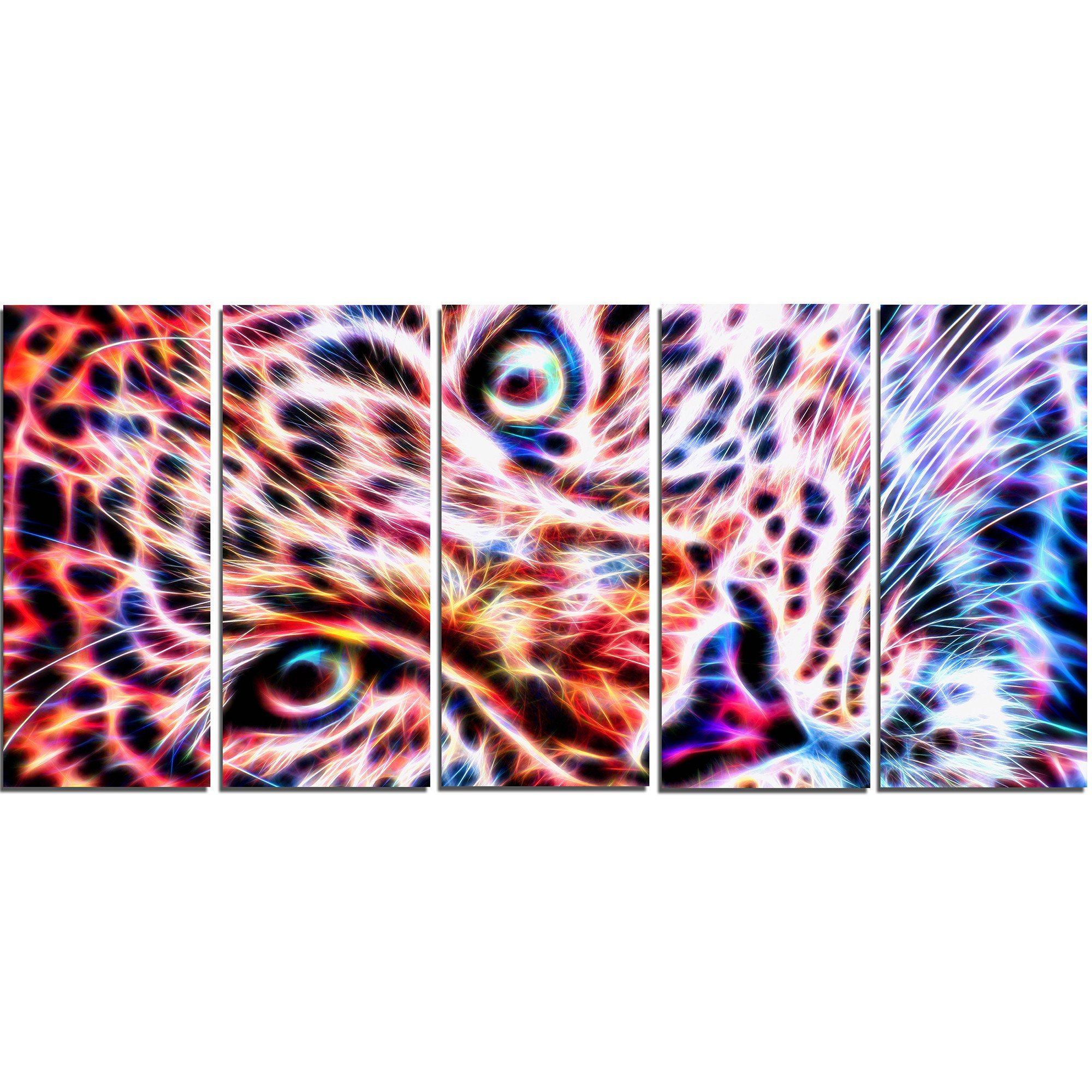Designart Cheetah Face Metal Wall Art - 5 Panel Modern Home Decor - 60