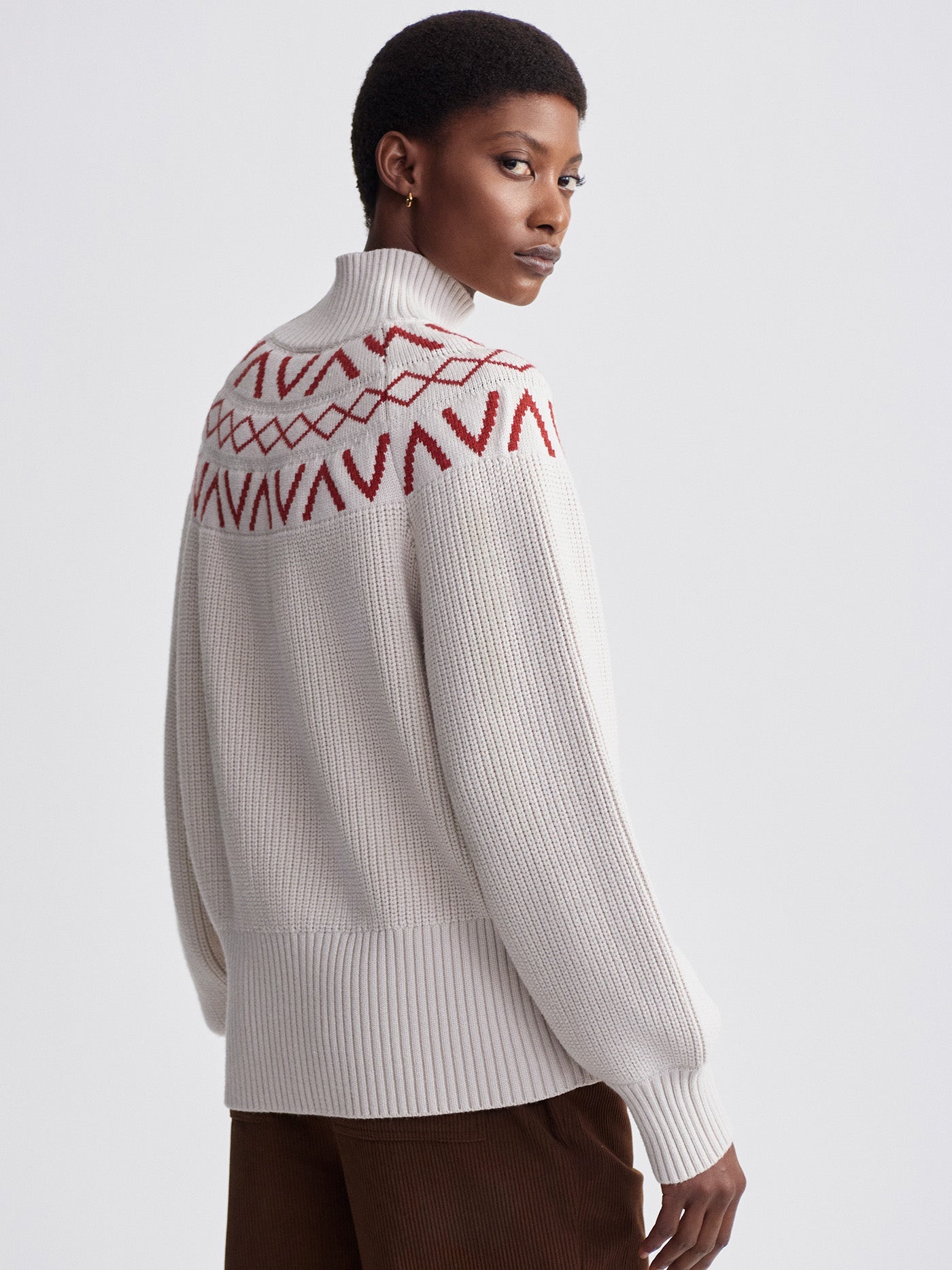 Varley Marcie Fairisle Yoke Knit Sweater for Women - Silver Birch Color | Cozy Winter Pullover for Casual Outings & Holiday Gatherings